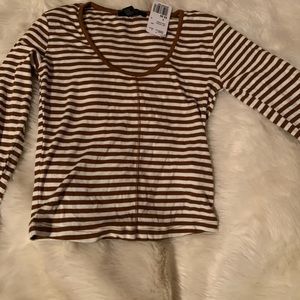 White and rust striped crop top
